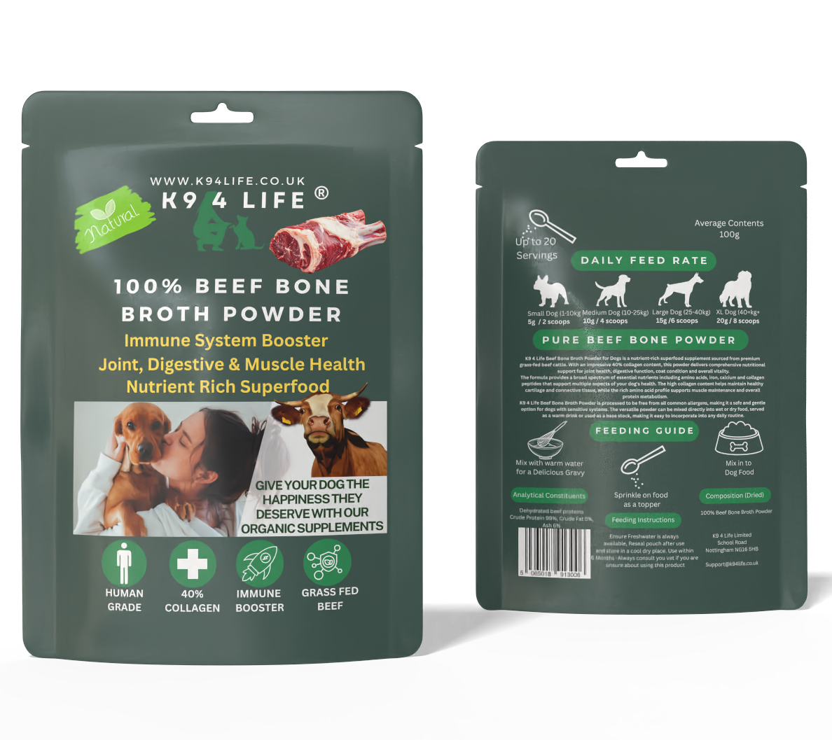 100% Beef Bone Broth Powder - Collagen Rich Superfood - Makes 4 Litres