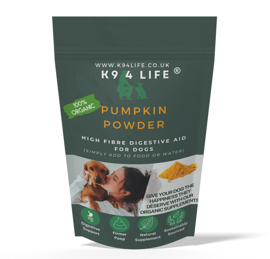 K9 4 Life Pumpkin Powder For Dogs, High Fibre, Natural Digestive Prebiotic Supplement, Stops Scooting, Constipation & Diarrhoea.