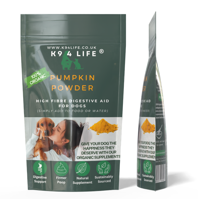 K9 4 Life Pumpkin Powder For Dogs, High Fibre, Natural Digestive Prebiotic Supplement, Stops Scooting, Constipation & Diarrhoea.