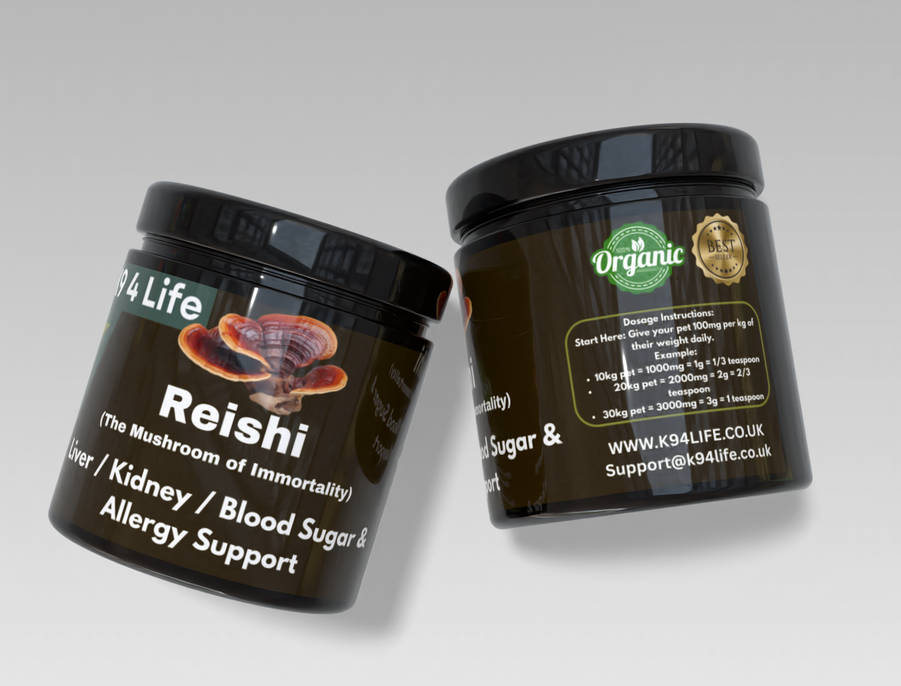 K9 4 Life Reishi Mushroom Powder For Dogs - Kidney, Liver, Blood Sugar & Allergy Support