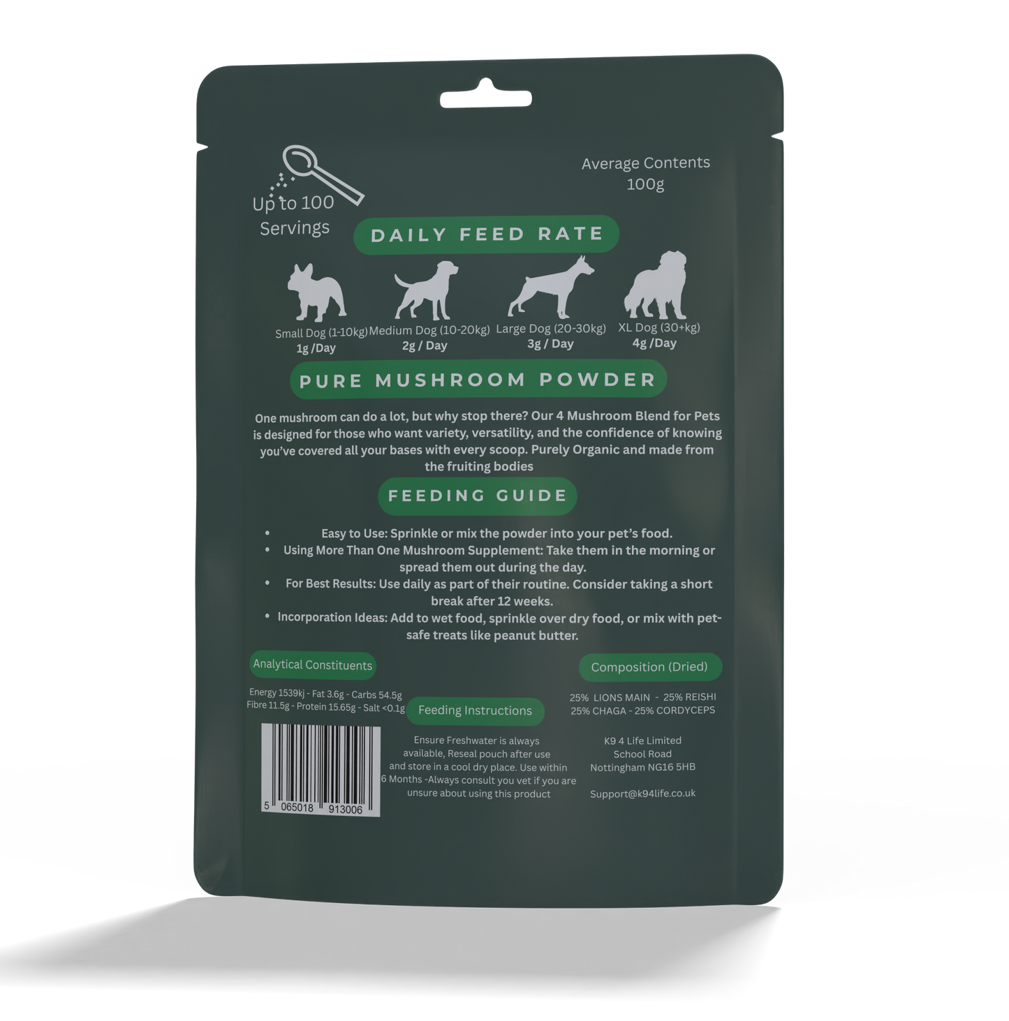 K9 4 Life 4 in 1 Mushroom Mix For Dogs - Complete Mind, Body & Energy Support