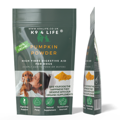 K9 4 Life Pumpkin Powder For Dogs, High Fibre, Natural Digestive Prebiotic Supplement, Stops Scooting, Constipation & Diarrhoea.