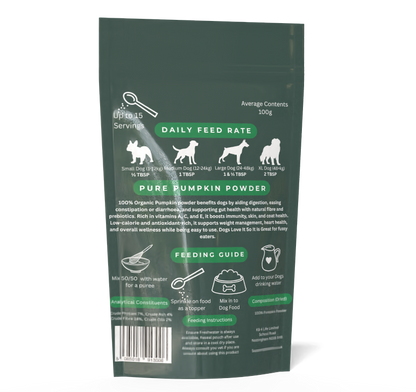 K9 4 Life Pumpkin Powder For Dogs, High Fibre, Natural Digestive Prebiotic Supplement, Stops Scooting, Constipation & Diarrhoea.