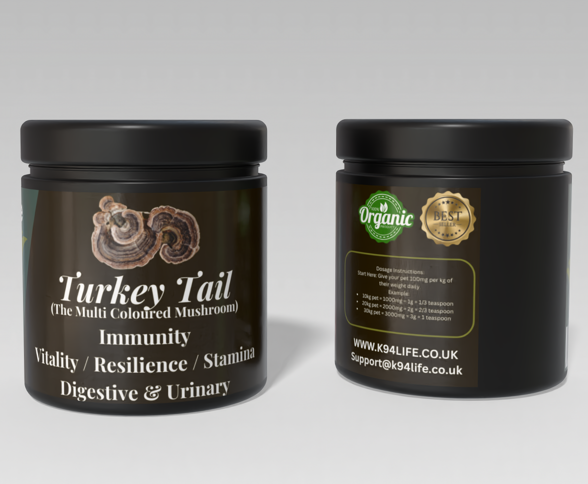 K9 4 Life Turkey Tail Mushroom Powder For Dogs - Vitality - Immunity - Gut - Urinary Healty
