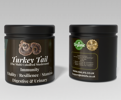 K9 4 Life Turkey Tail Mushroom Powder For Dogs - Vitality - Immunity - Gut - Urinary Healty
