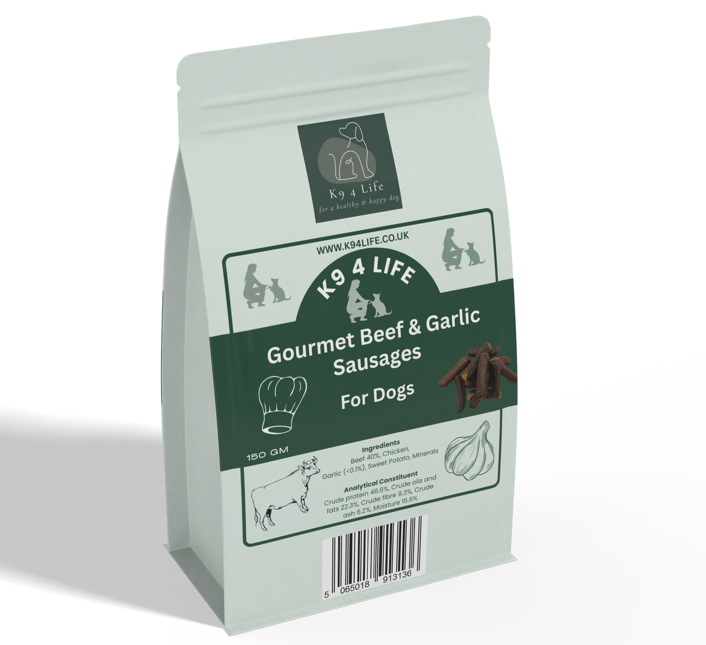 Beef & Garlic Gourmet Dog Sausages: Detox & Protein Fix