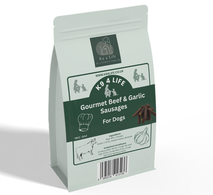 Beef & Garlic Gourmet Dog Sausages: Detox & Protein Fix