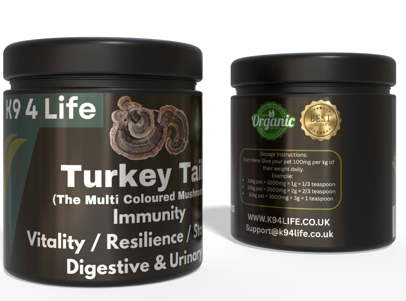 K9 4 Life Turkey Tail Mushroom Powder For Dogs - Vitality - Immunity - Gut - Urinary Health